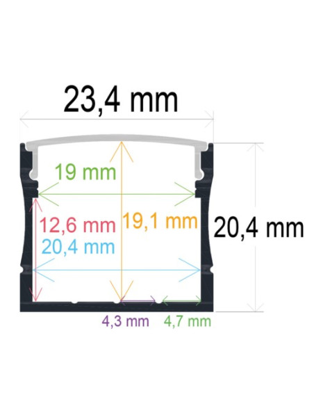 PERFIL SUPERFICIE ALUMINIO 2M 20 4mm x 23 4mm