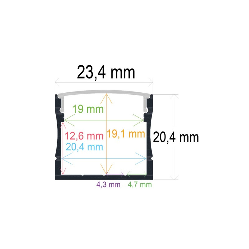 PERFIL SUPERFICIE ALUMINIO 2M 20 4mm x 23 4mm