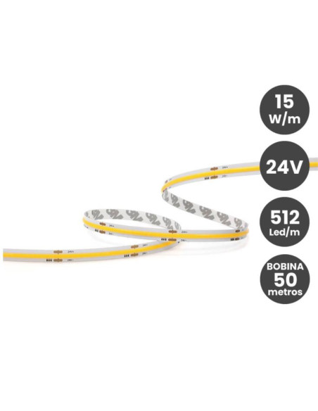 TIRA LED COB 24V 15W/M- 512 LED/m FLIP CHIP CRI90 