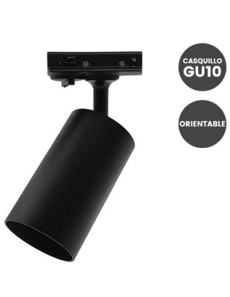 FOCO NEGRO CARRIL MONOFASICO 1XGU10 ORIENTABLE