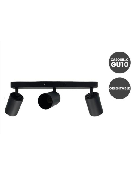 APLIQUE DE TECHO NEGRO ORIENTABLE  3 x GU10