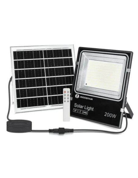 PROYECTOR 200W SOLAR LED CCT NEGRO IP66 CABLE 5M