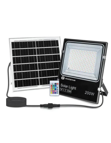 PROYECTOR 200W SOLAR LED RGB NEGRO IP66 CABLE 5M