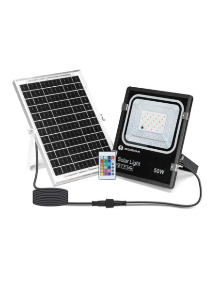 PROYECTOR 50W SOLAR LED RGB NEGRO IP66 CABLE 5M