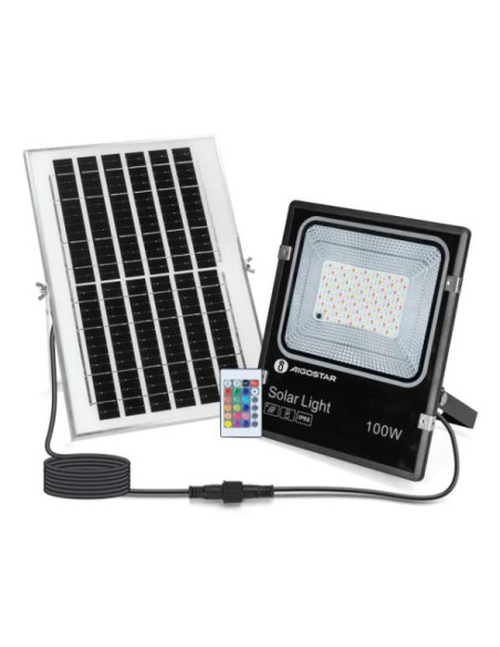 PROYECTOR 100W SOLAR LED RGB NEGRO IP66 CABLE 5M