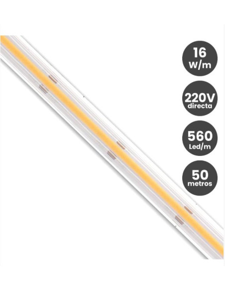 TIRA LED 16W/M 560LED/M COB 5700ºK  24V CRI90 IP67