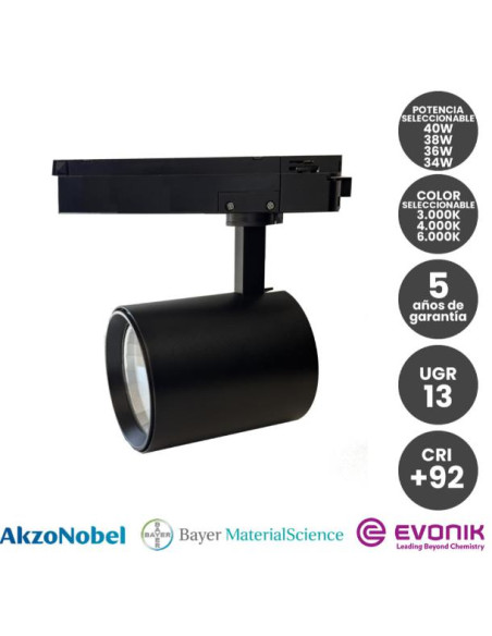 FOCO CARRIL MONOFASICO NEGRO 40W-38W-36W-34W CCT