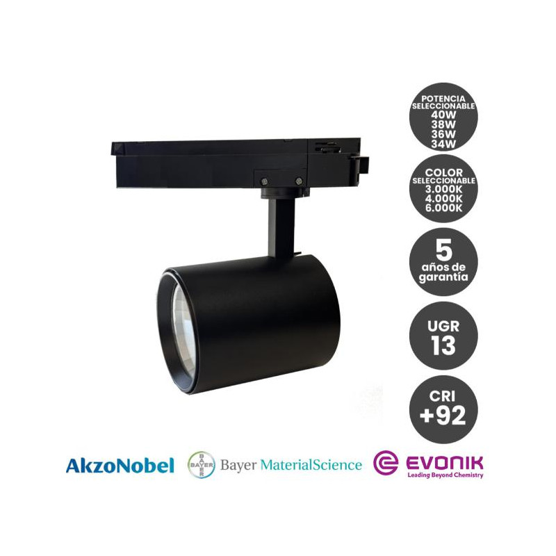 FOCO CARRIL MONOFASICO NEGRO 40W-38W-36W-34W CCT 