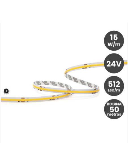 TIRA LED COB 24V 15W/M- 512 LED/m FLIP CHIP CRI90 