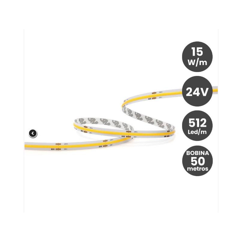 TIRA LED COB 24V 15W/M- 512 LED/m FLIP CHIP CRI90 