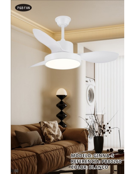 GINNA XL VENTILADOR CCT 3 ASPAS DC BLANCO CON LUZ 