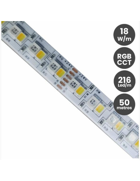 TIRA LED RGB CCT 18W/m 24V 216Led/m 10mm Rollo 50m