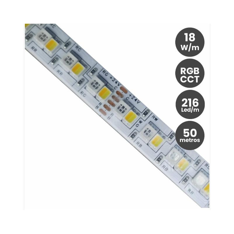 TIRA LED RGB CCT 18W/m 24V 216Led/m 10mm Rollo 50m