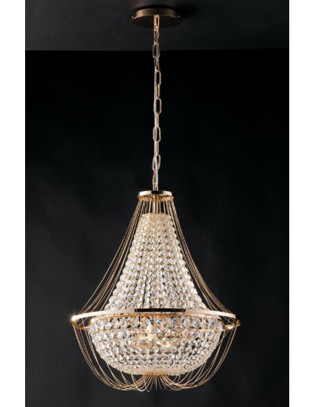 LAMPARA CRISTALES COLGANTE 6XE14 ORO 60X120CM