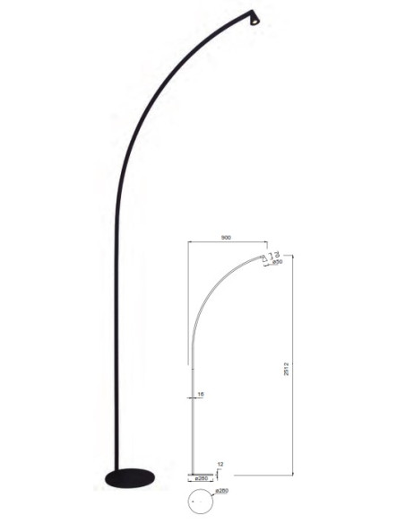 AFRICA  PIE DE SALON 8W NEGRO 3000º 2512X900X280mm