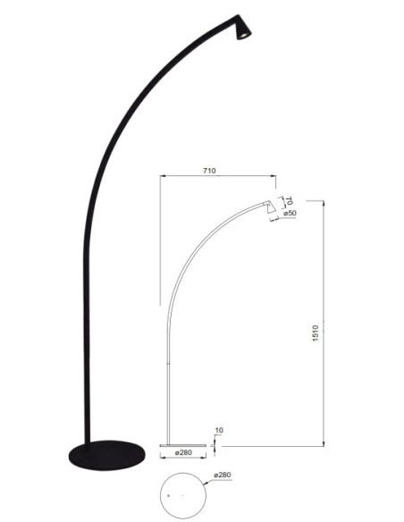 AFRICA  PIE DE SALON 6W NEGRO 3000º 1510X710X280mm