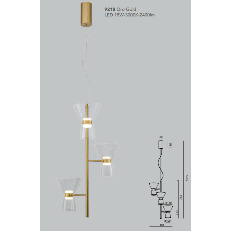 NEW YORK" LAMPARA COLGANTE 18W ORO...