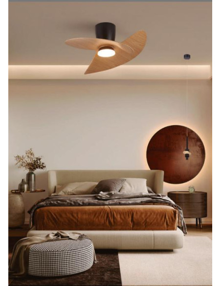 ONA  VENTILADOR CCT LED 18W NEGRO MADERA 70X34CM