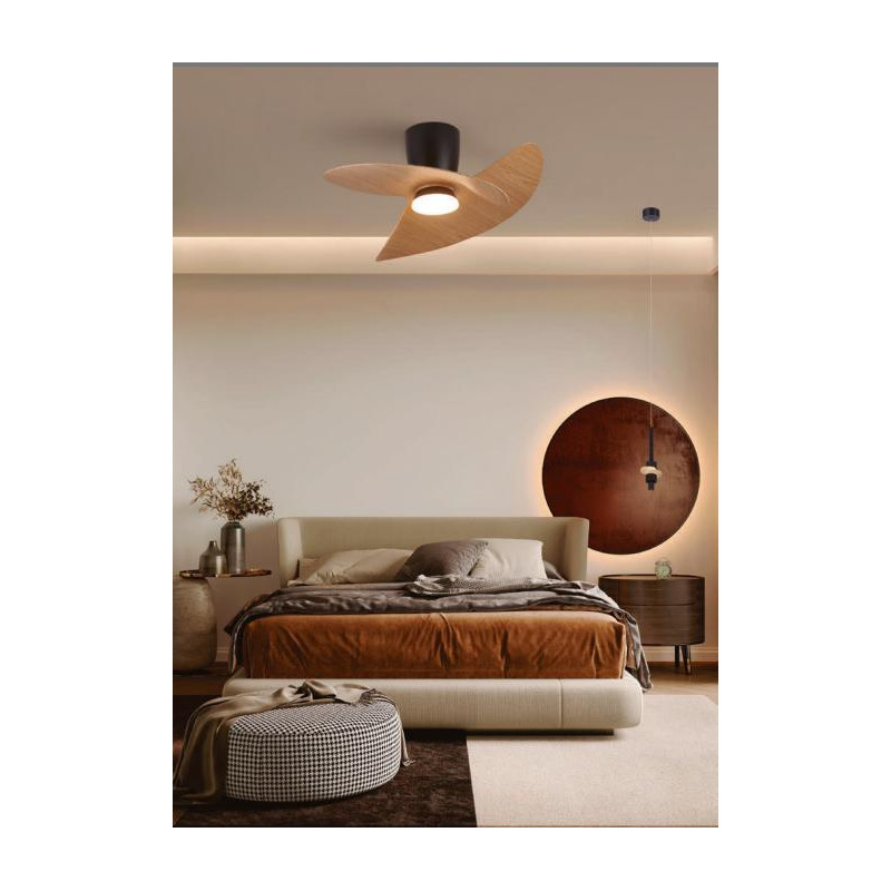 ONA  VENTILADOR CCT LED 18W NEGRO MADERA 70X34CM