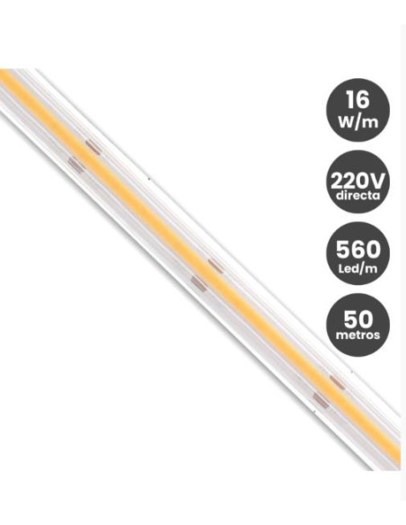 Tira LED COB 220V 16W/m 560 LED/m FLIP CHIP 5700K