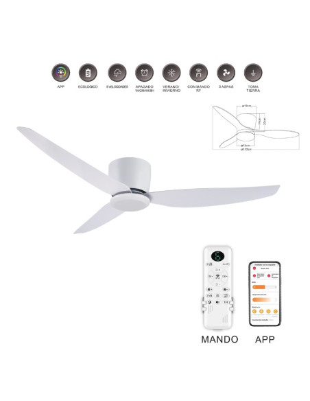 VENTILADOR NAOMI XXL BLANCO CON LUZ 18W REGILABLE