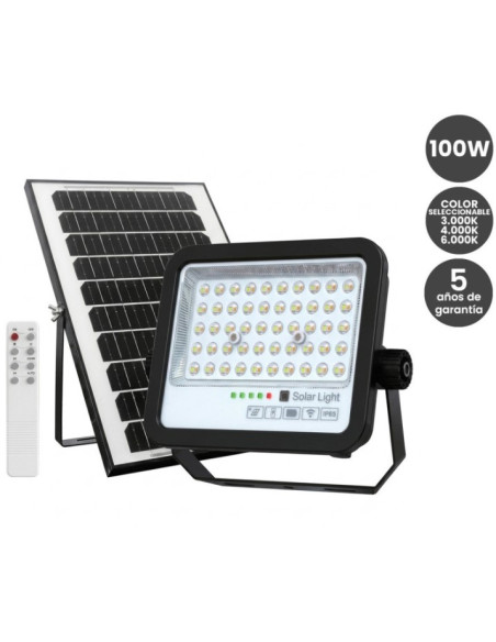 Foco Proyector LED Solar 100W Color Seleccionable 