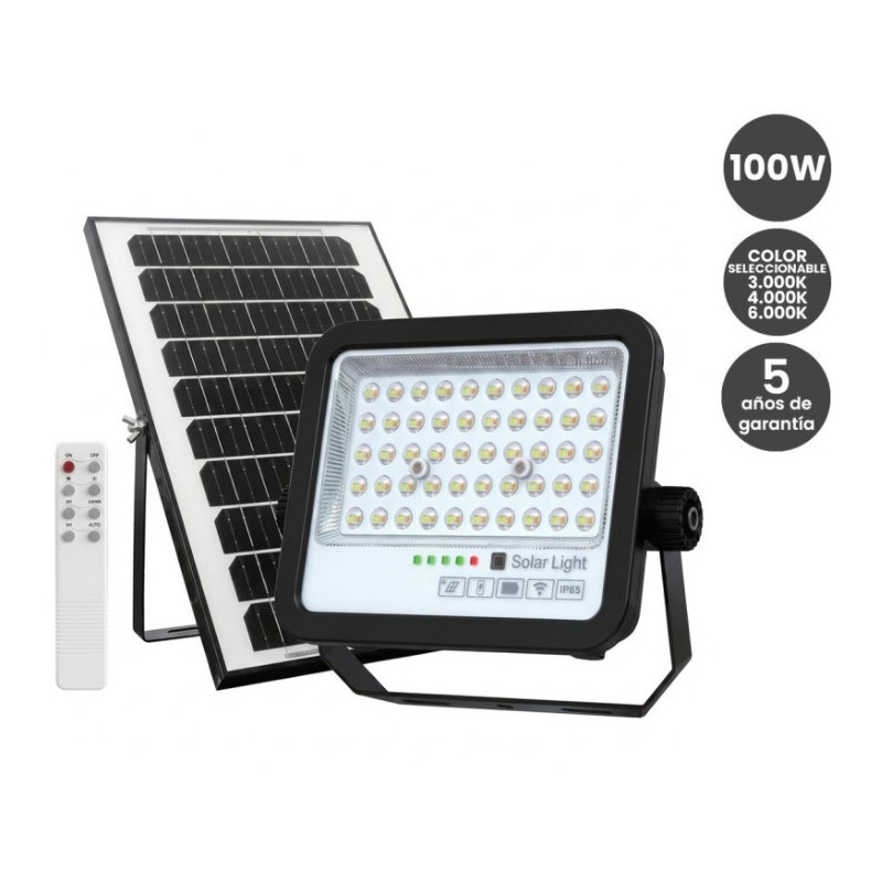 Foco Proyector LED Solar 100W Color Seleccionable 