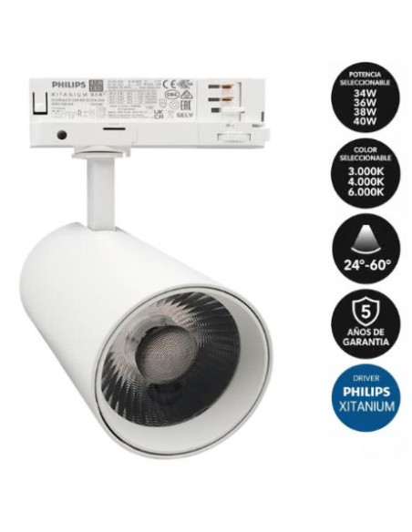 Foco LED 40W CCT Driver Philips Xitanium Carril Tr