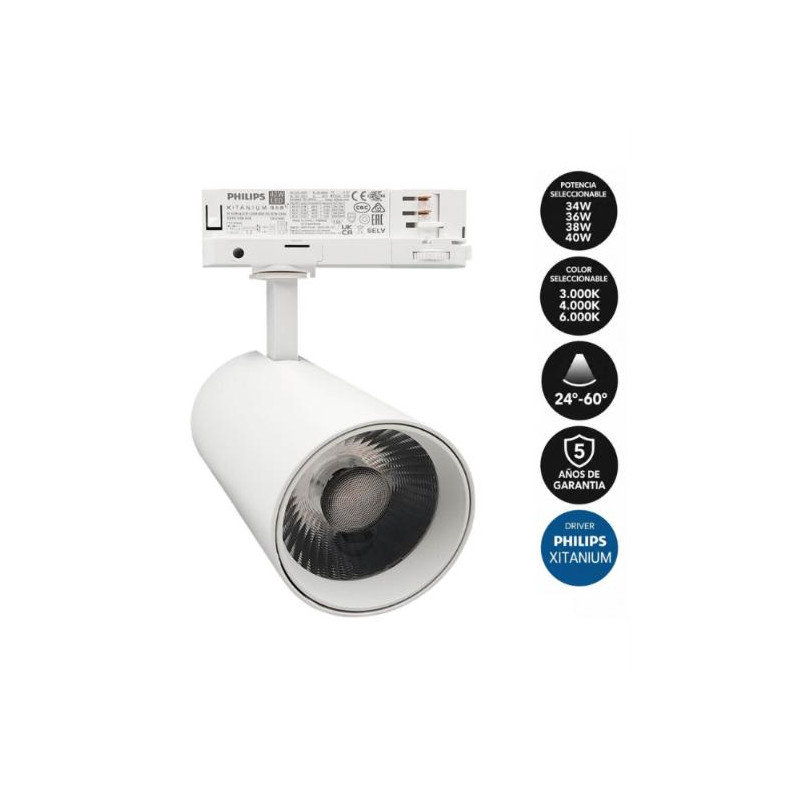 Foco LED 40W CCT Driver Philips Xitanium Carril Tr