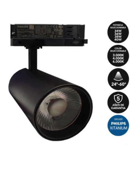 Foco LED 40W CCT Driver Philips Xitanium Carril Tr