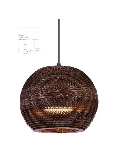 LAMPARA COLGANTE E27 CARTON/PAPEL 25x22cm