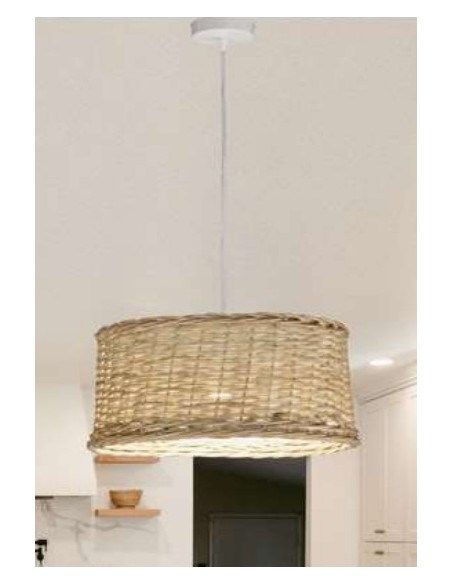 COLGANTE BLANCO E27 CON PANTALLA MIMBRE 40X20CM